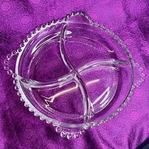 Vintage Imperial Candlewick 4 part Relish or‎ Candy Dish Fine Glass Tab Handles